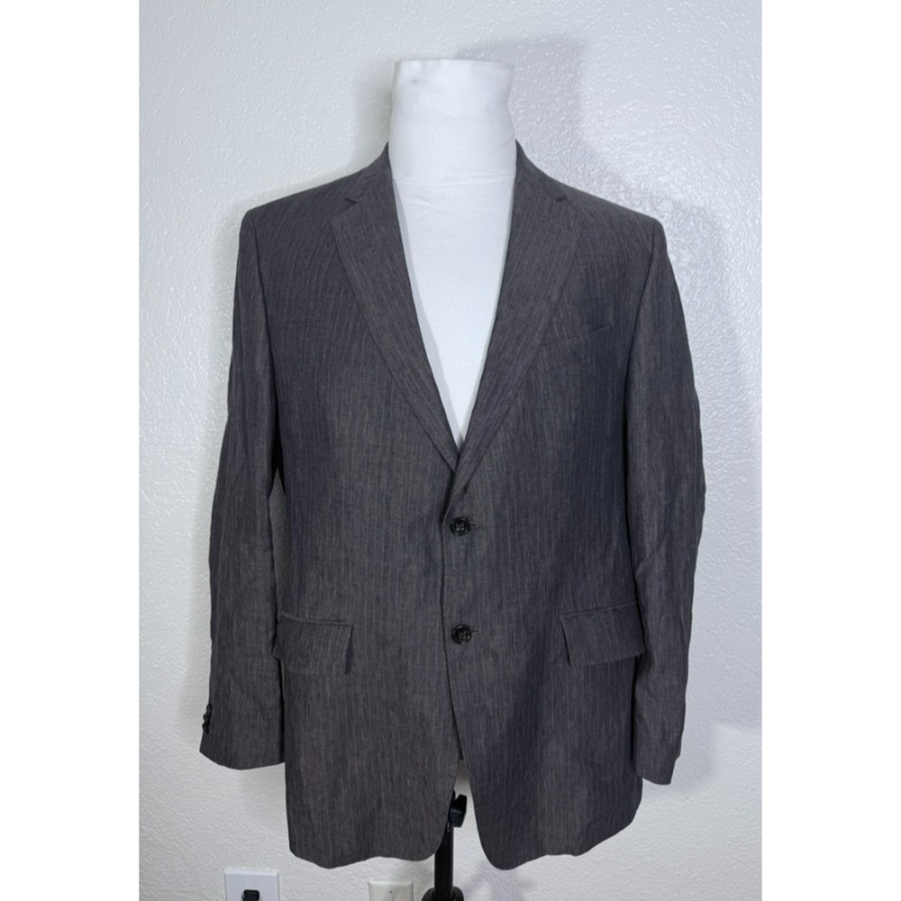 Banana Republic Linen Blazer Mens 44R Jacket Modern Fit Brown Stripe Wedding